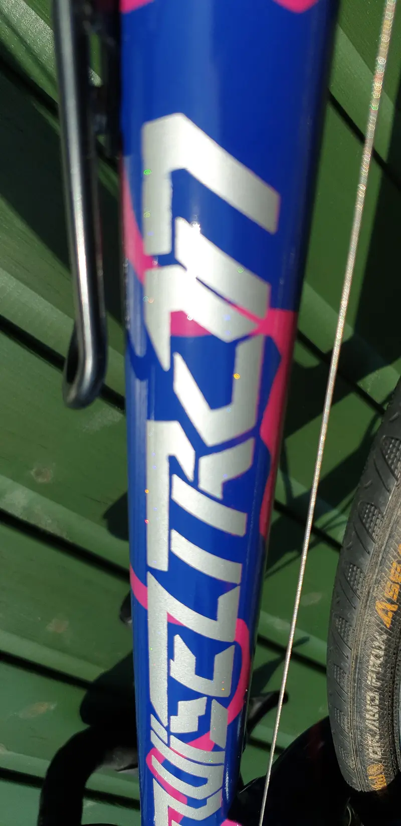 Road bike custom painted with rattle can in purlpe, blue & metalic silver