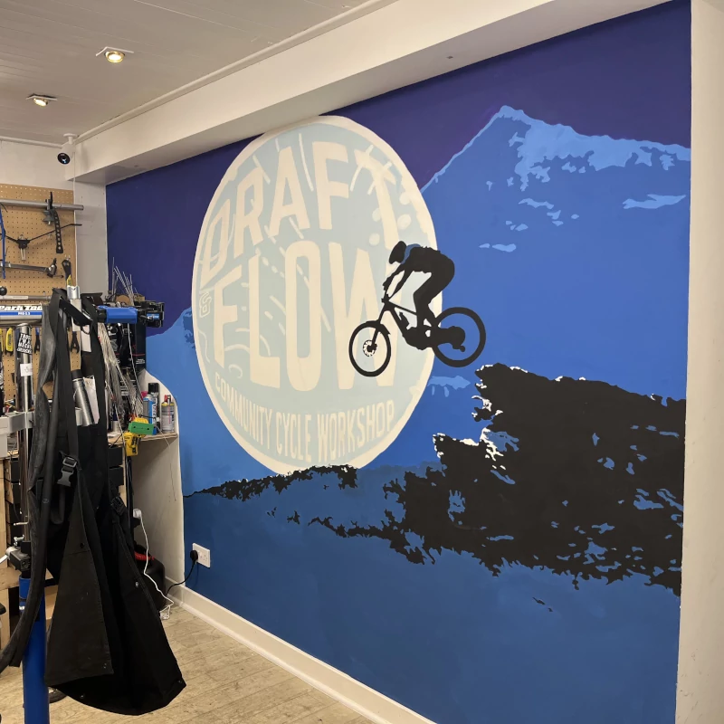 Bike workshop mural, draft and flow